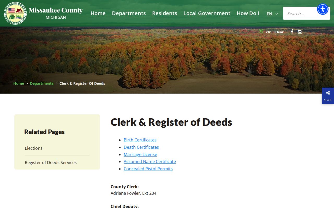 Missaukee County municipal court warrant records: the county clerk and register of deeds page