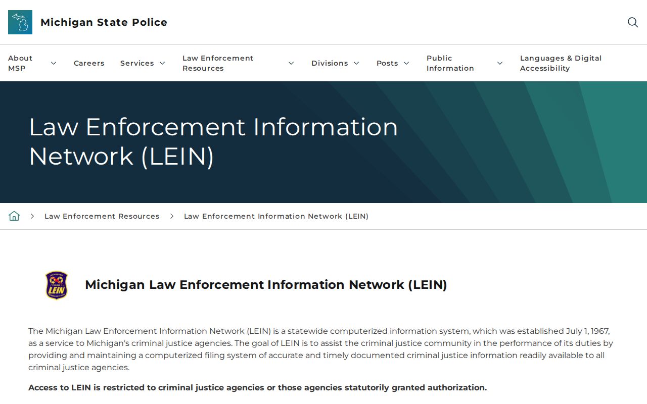 Missaukee County traffic warrant: the state law enforcement network page explaining restricted access
