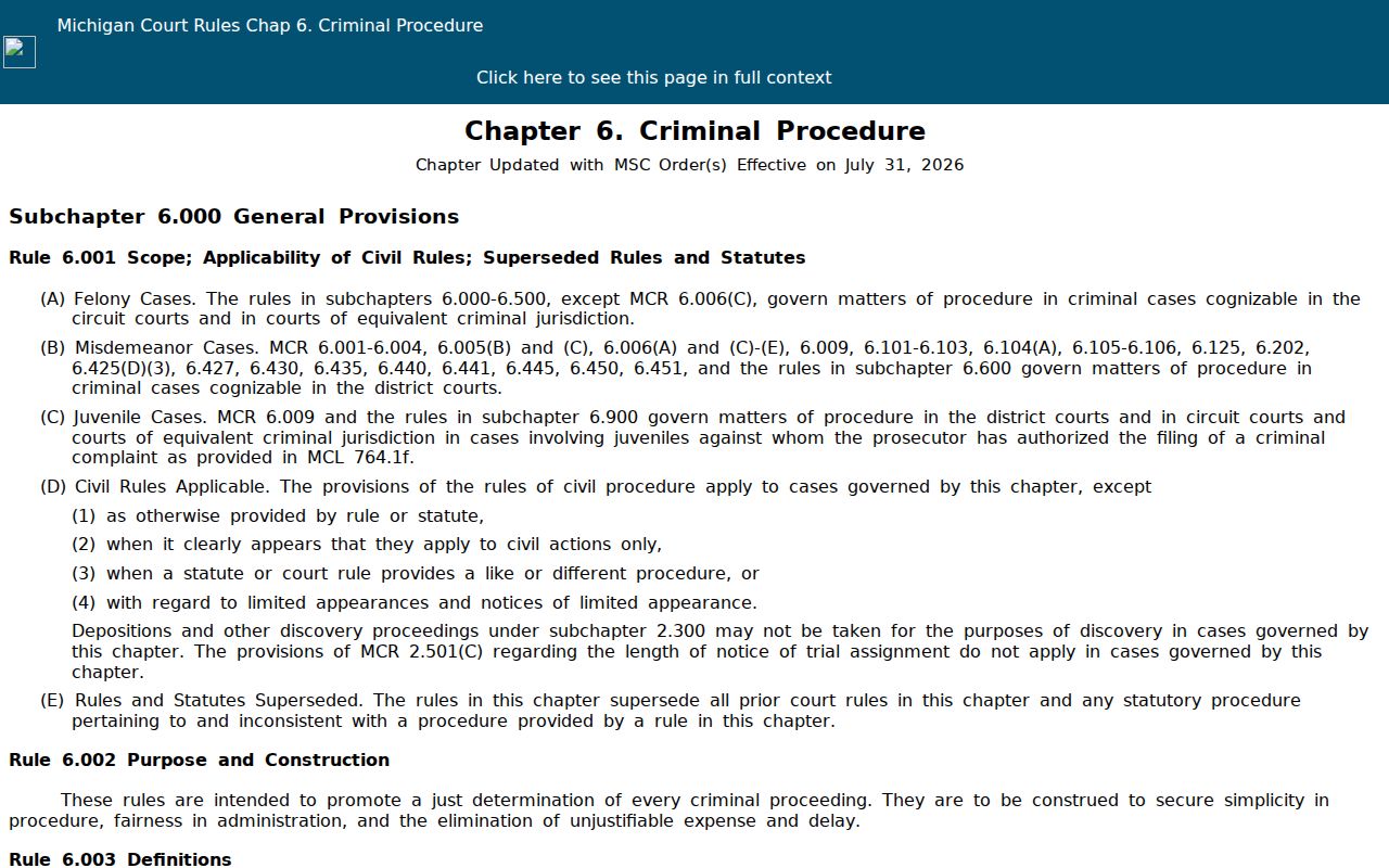 Missaukee County bench warrants: the Michigan court rules chapter on warrants and failure to appear