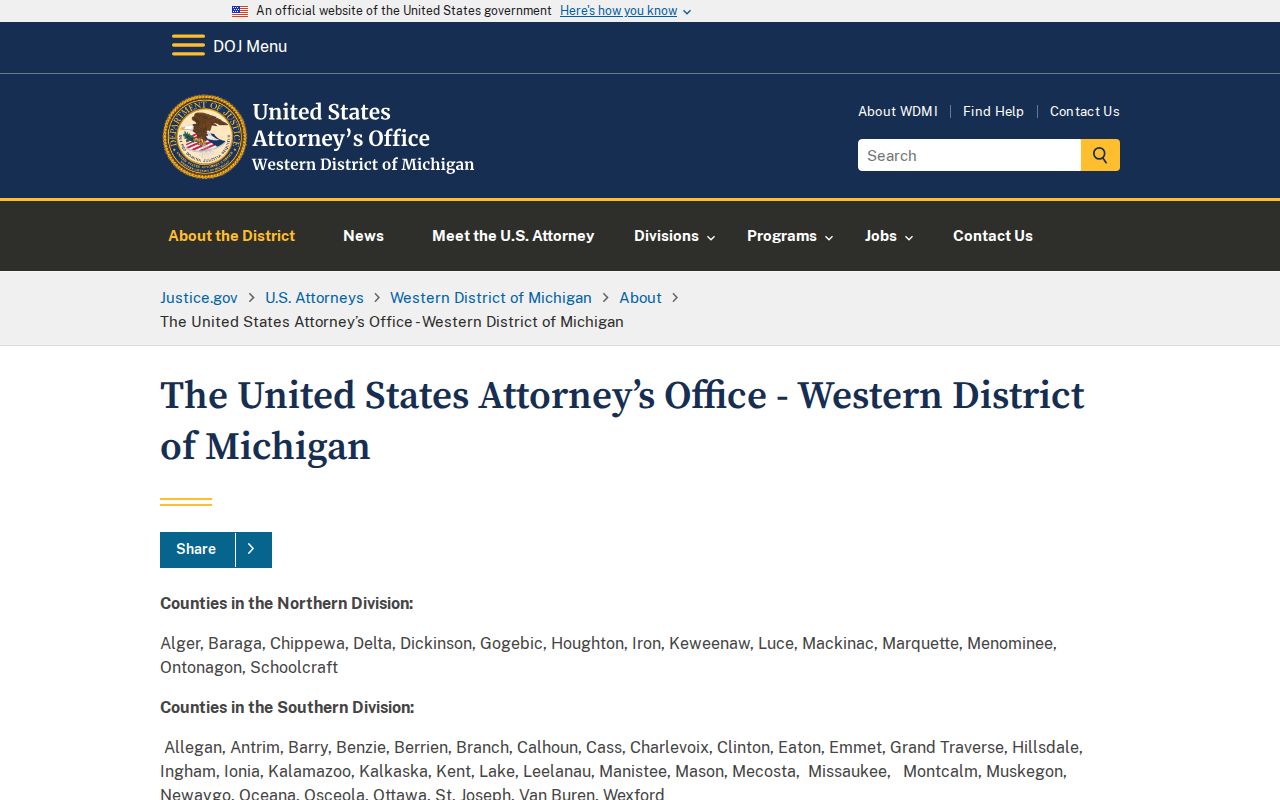 Missaukee County arrest warrants: the federal district and division page covering this county