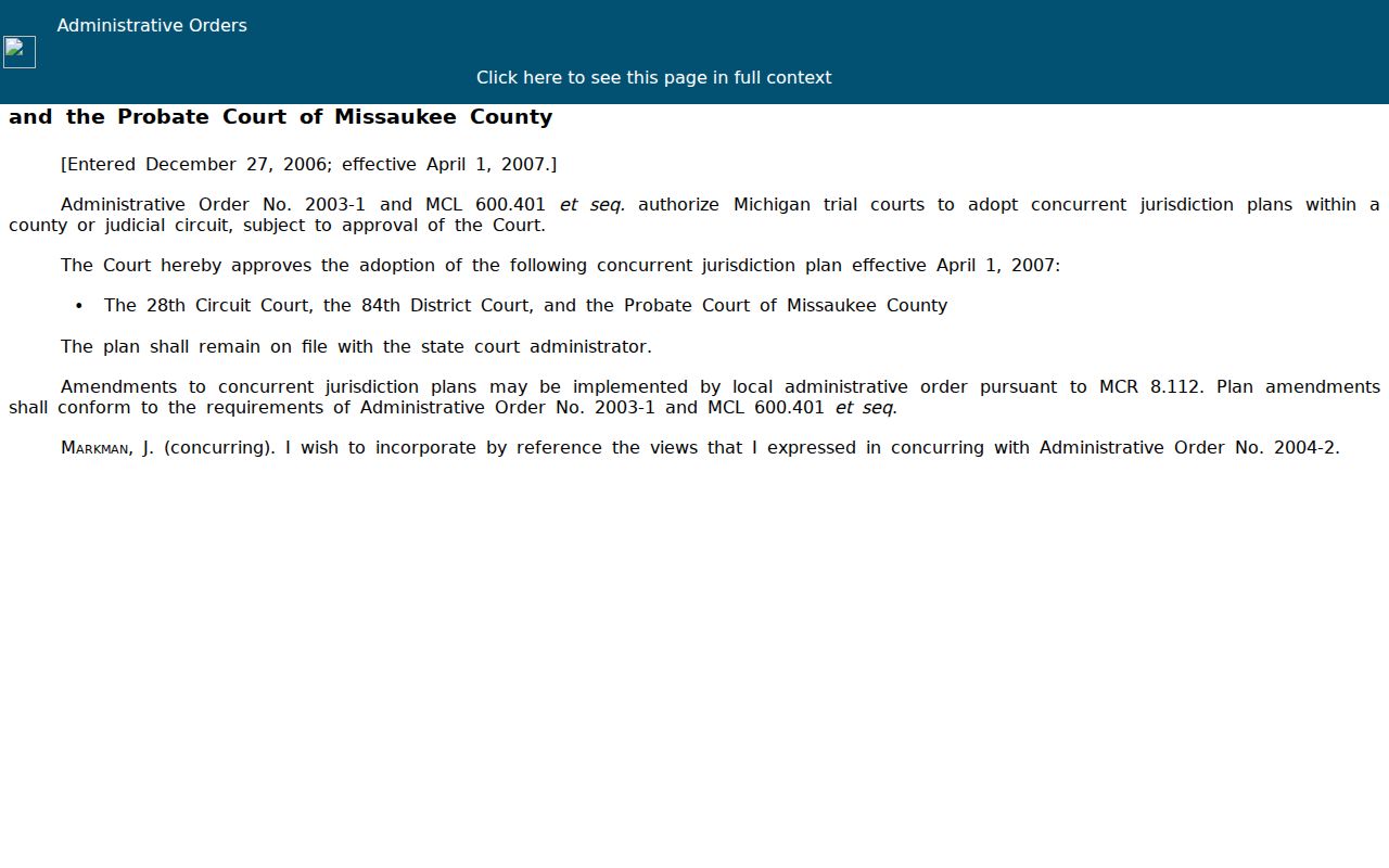 Missaukee County bench warrants: the official order coordinating the county's three courts