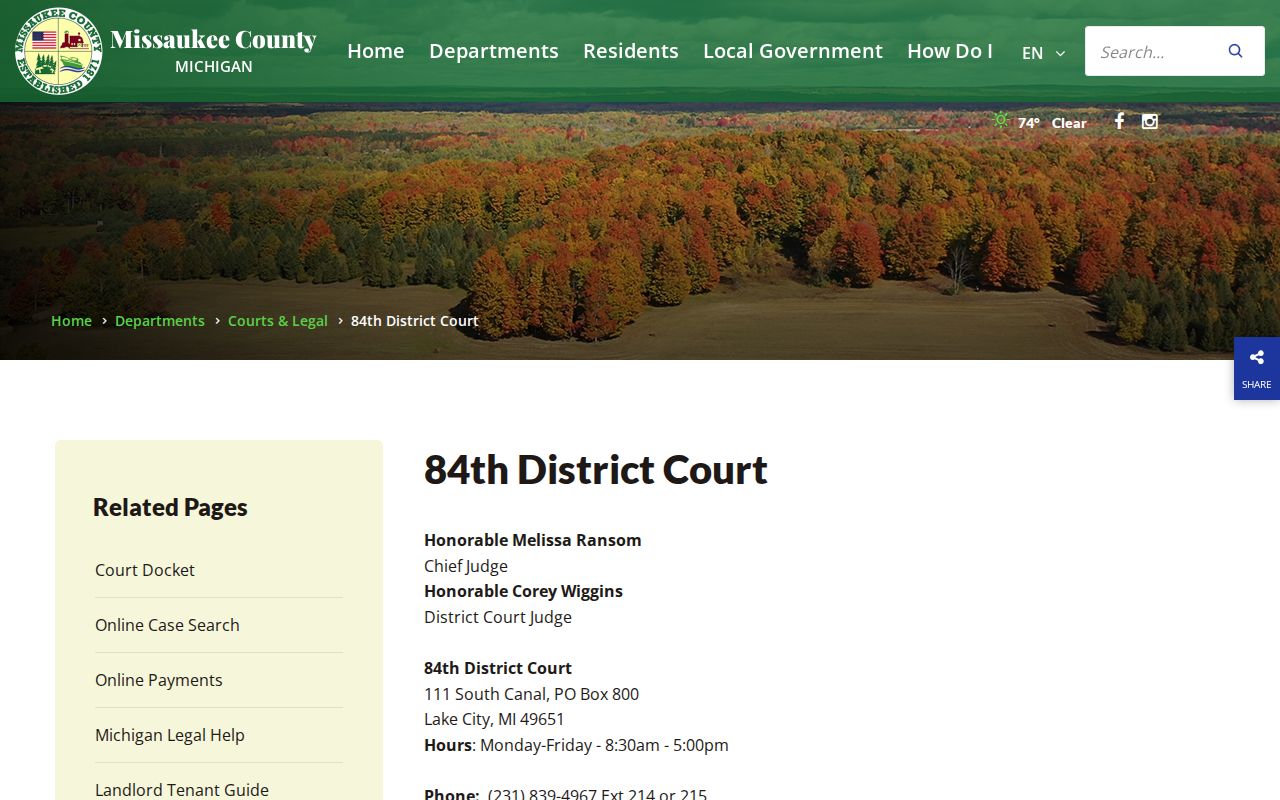 Missaukee County traffic warrant: the official 84th District Court page